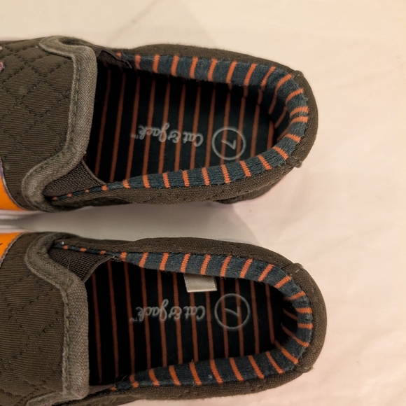 Cat & Jack Toddler Boy Green and Orange Dinosaur Slip On Sneakers in Size 7 - Picture 6 of 10